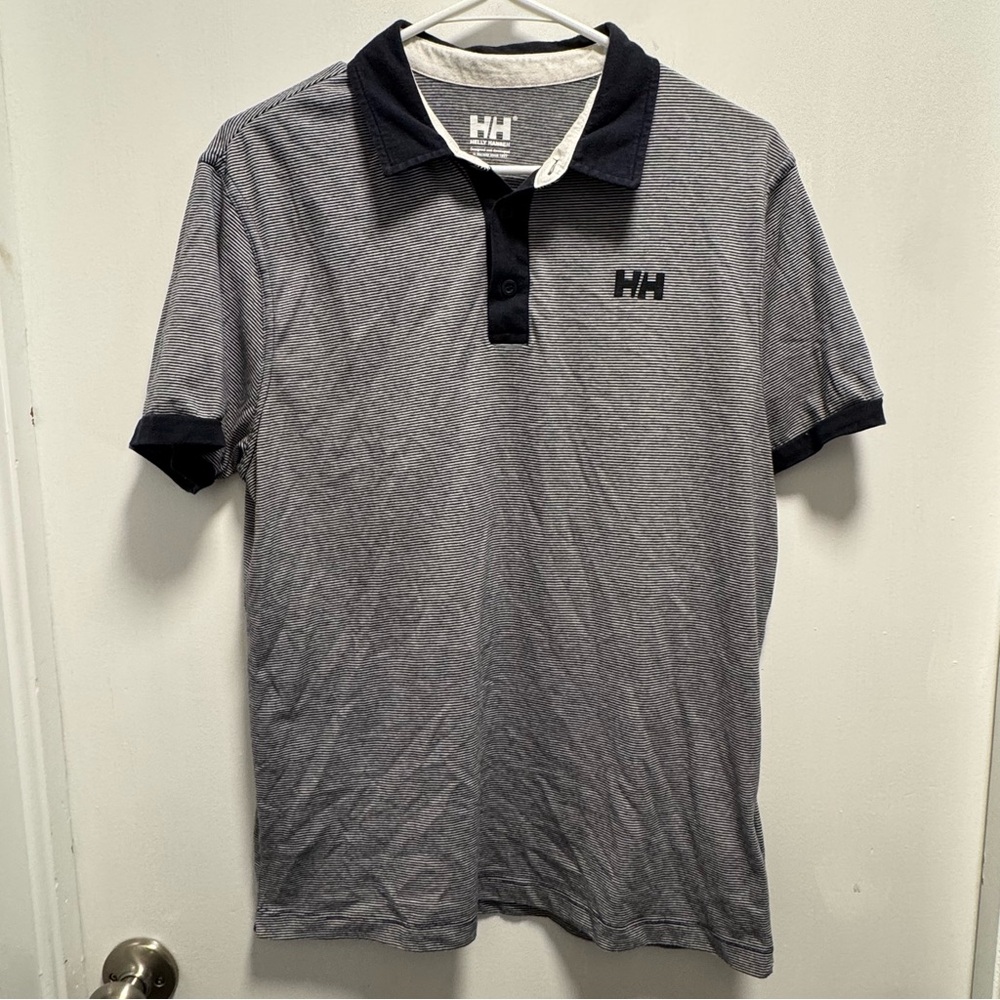 Helly Hansen Men’s Fjord Polo Short Sleeve Navy White Striped Size Medium